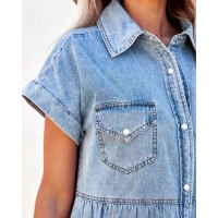 Fashion Loose Denim Shirt Short Sleeve Dress
