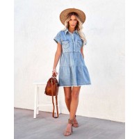 Fashion Loose Denim Shirt Short Sleeve Dress