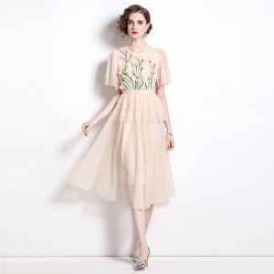 Ladies' Mesh Stitching Sequin Three-dimensional Decoration Flowers Dress