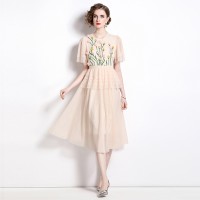 Ladies' Mesh Stitching Sequin Three-dimensional Decoration Flowers Dress