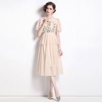 Ladies' Mesh Stitching Sequin Three-dimensional Decoration Flowers Dress