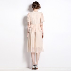 Ladies' Mesh Stitching Sequin Three-dimensional Decoration Flowers Dress