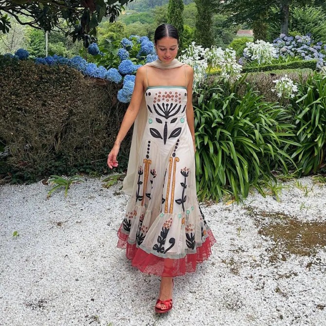 Women's Chiffon Printed Sling Flower Embroidery Dress