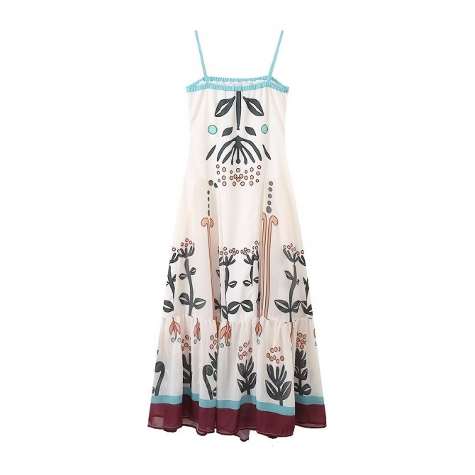 Women's Chiffon Printed Sling Flower Embroidery Dress
