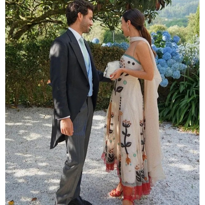 Women's Chiffon Printed Sling Flower Embroidery Dress