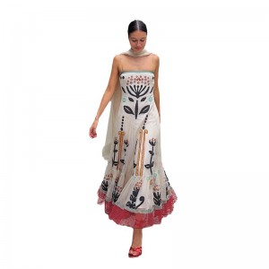 Women's Chiffon Printed Sling Flower Embroidery Dress