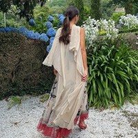 Women's Chiffon Printed Sling Flower Embroidery Dress