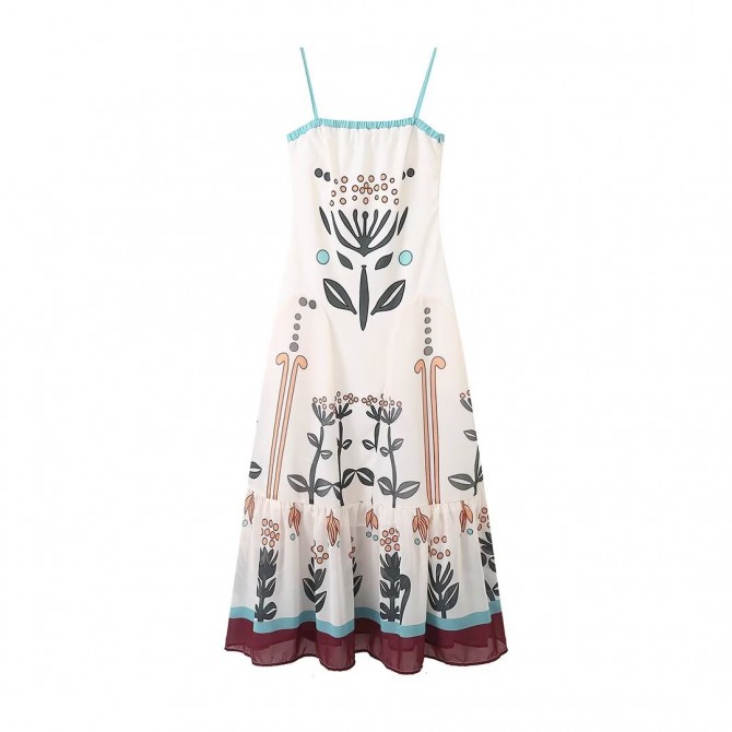 Women's Chiffon Printed Sling Flower Embroidery Dress