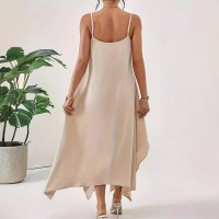 Fashion Solid Color Sling Backless Irregular Sleeveless Loose Dress