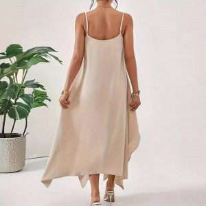 Fashion Solid Color Sling Backless Irregular Sleeveless Loose Dress