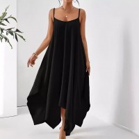Fashion Solid Color Sling Backless Irregular Sleeveless Loose Dress