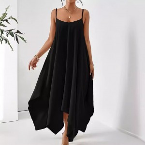 Fashion Solid Color Sling Backless Irregular Sleeveless Loose Dress