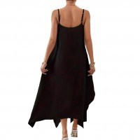 Fashion Solid Color Sling Backless Irregular Sleeveless Loose Dress