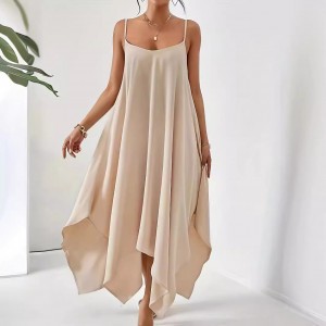 Fashion Solid Color Sling Backless Irregular Sleeveless Loose Dress