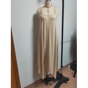 Fashion Solid Color Sling Backless Irregular Sleeveless Loose Dress