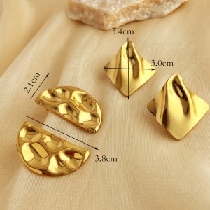 Exaggerated 18K Gold Stainless Steel Concave-convex Earrings For Women
