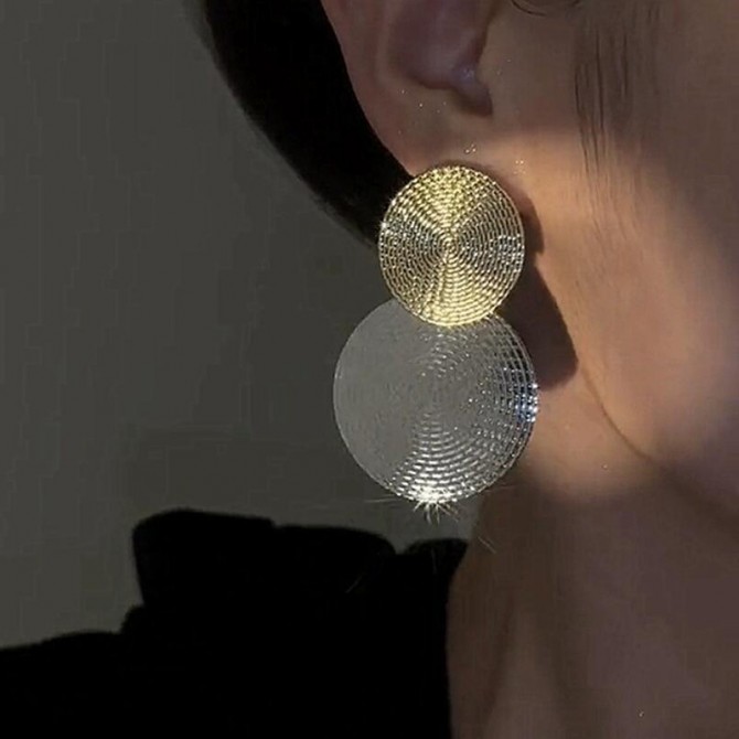 Fashion Silver Needle Exaggerated Earrings Round Sequins