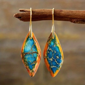 Emperor Stone Bohemian Style Natural Royal Stone Leaf Pendant Earrings