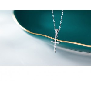 S925 Silver Simple Full Diamond Cross Necklace