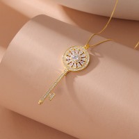 S925 Sterling Silver Key Diamond studded Necklace