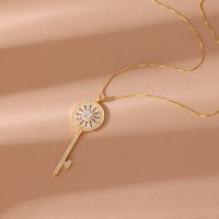 S925 Sterling Silver Key Diamond studded Necklace
