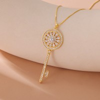 S925 Sterling Silver Key Diamond studded Necklace