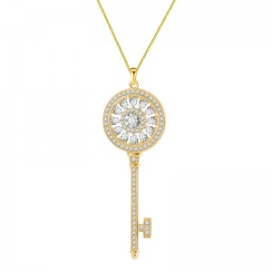 S925 Sterling Silver Key Diamond studded Necklace