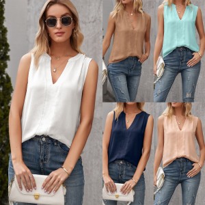 Solid Color V-neck Sleeveless Shirt