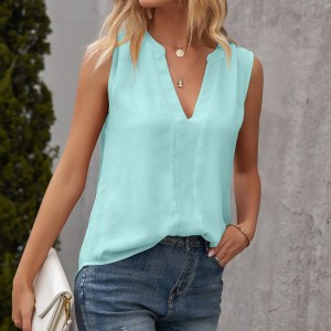 Solid Color V-neck Sleeveless Shirt