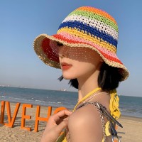 Rainbow Straw Bucket Hat Women's Summer Breathable Sun-proof Sun Protection