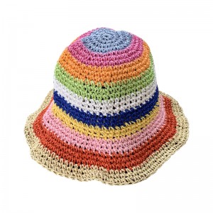 Rainbow Straw Bucket Hat Women's Summer Breathable Sun-proof Sun Protection