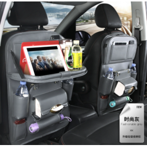 PU Leather Car Storage Bag Multifunction Seat Back Tray Hanging Bag Waterproof Car Organizer Automotive Interior Accessories