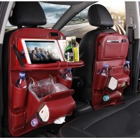 PU Leather Car Storage Bag Multifunction Seat Back Tray Hanging Bag Waterproof Car Organizer Automotive Interior Accessories