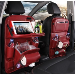 PU Leather Car Storage Bag Multifunction Seat Back Tray Hanging Bag Waterproof Car Organizer Automotive Interior Accessories