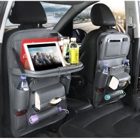 PU Leather Car Storage Bag Multifunction Seat Back Tray Hanging Bag Waterproof Car Organizer Automotive Interior Accessories
