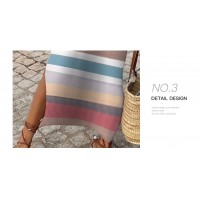 Colorful Stripes High-waisted Skirt Dress Women