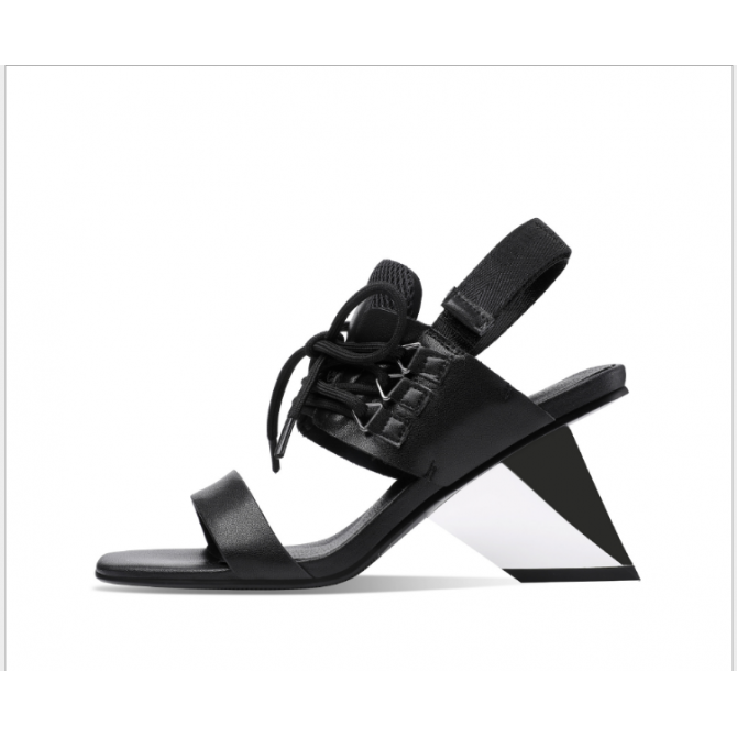 Women Shoes Special-shaped Heel High-heeled Leather Color Matching Strap Summer New Foreign Trade Sandals