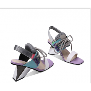 Women Shoes Special-shaped Heel High-heeled Leather Color Matching Strap Summer New Foreign Trade Sandals