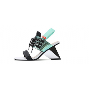Women Shoes Special-shaped Heel High-heeled Leather Color Matching Strap Summer New Foreign Trade Sandals