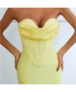 Beige French Style Off-shoulder Dress Women's Summer High-grade Tube Top Collarbone Romantic Bandage Dress