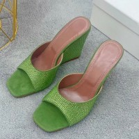 Summer Square Toe Wedge Full Diamond Muller High Heels Slippers