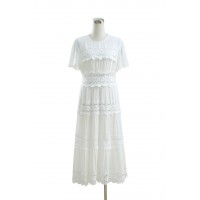 Summer Texture Cotton Ruffled Long Dress Heavy Embroidery Dress