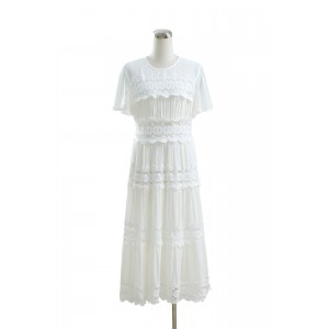 Summer Texture Cotton Ruffled Long Dress Heavy Embroidery Dress