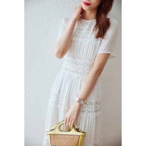 Summer Texture Cotton Ruffled Long Dress Heavy Embroidery Dress