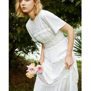 Summer Texture Cotton Ruffled Long Dress Heavy Embroidery Dress