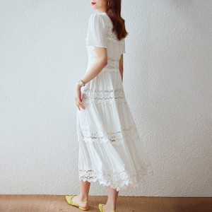 Summer Texture Cotton Ruffled Long Dress Heavy Embroidery Dress