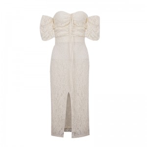 Fashion Summer Long Slit Dress Low Shoulder Lace