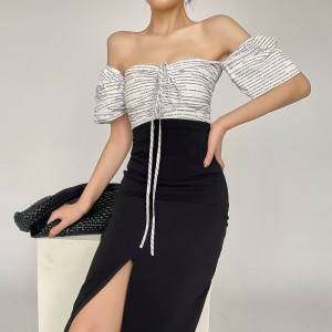 Fashion Summer Long Slit Dress Low Shoulder Lace