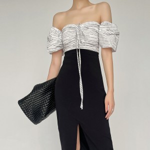 Fashion Summer Long Slit Dress Low Shoulder Lace