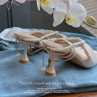 Elegant Bowknot Pearl Chain New Summer Stiletto Sandals Women